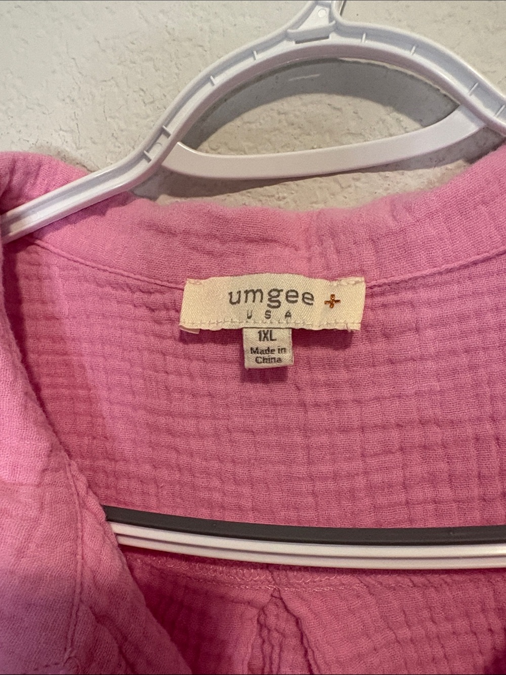 Women's Pink Button-Front Gauze Shirt - 100% cotton mini dress 1X - Picture 2 of 5